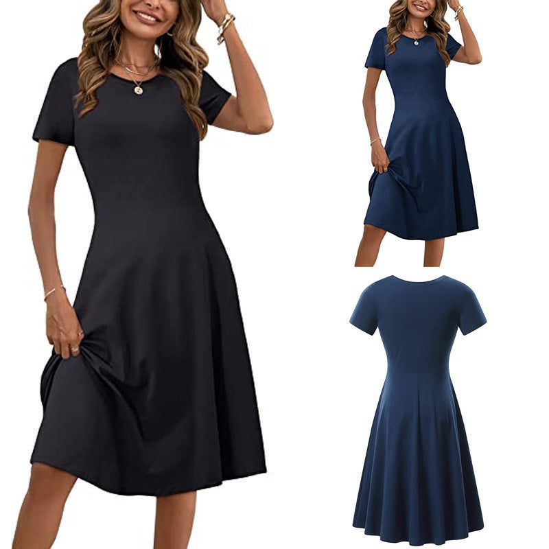 Casual Women's Short Sleeve Round Neck Slim Fit Dress