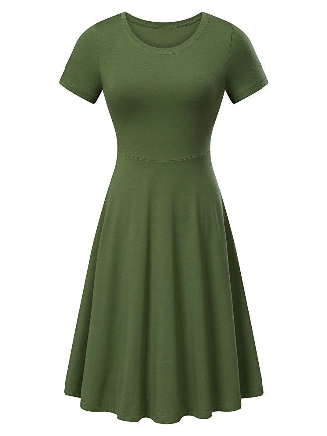 Casual Women's Short Sleeve Round Neck Slim Fit Dress